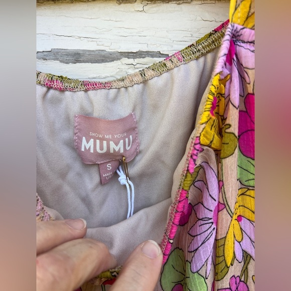 Show Me Your MuMu Briar Carnaby Floral Flower Power Retro Sheer Mini Dress S New - Picture 5 of 8